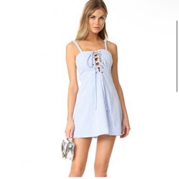 {Staud} 🔷 X Striped and Solid Catalina lace up dress - Picture 1 of 7
